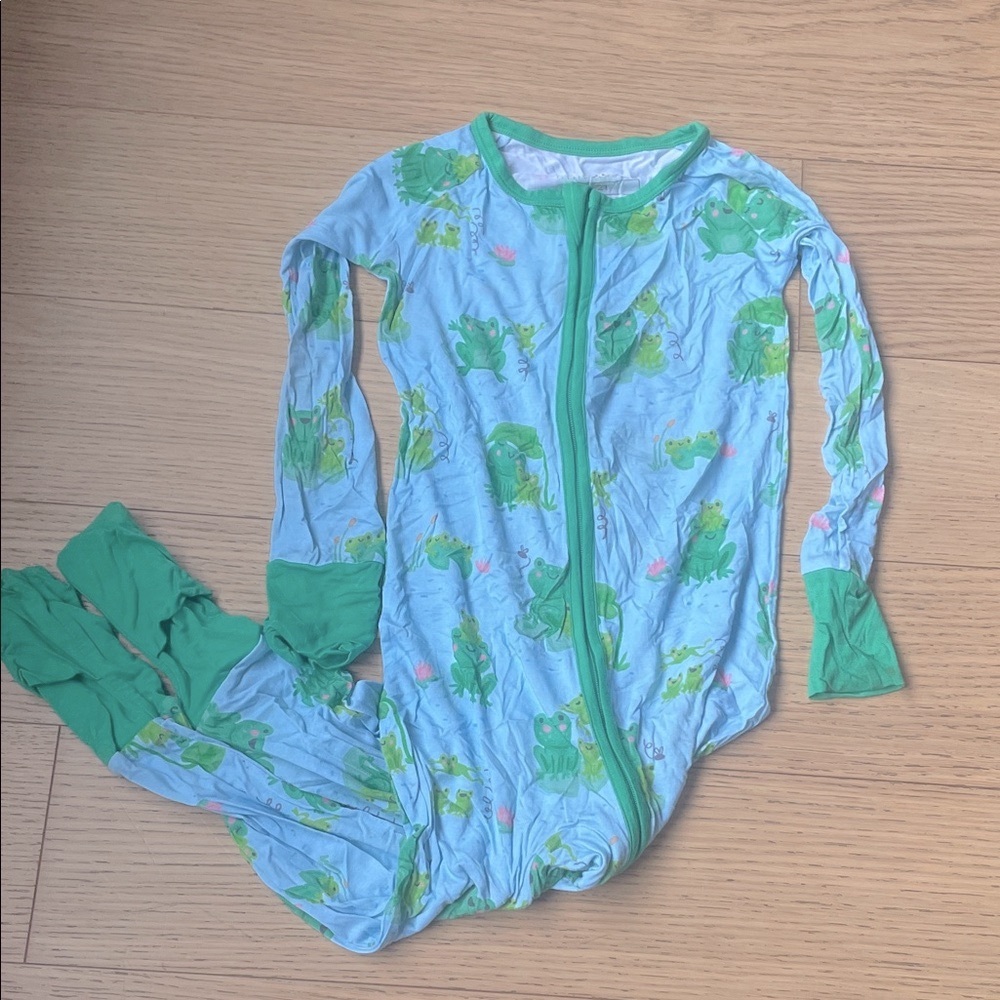 Little Sleepies Blue and Green Frog Zippy Onesie Sz 2T!